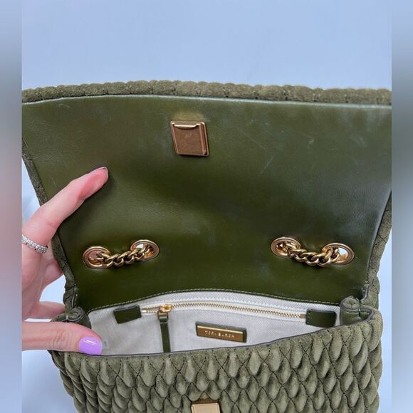 Tory Burch Kira Ruched Small Convertible Shoulder Bag Velvet Green - Picture 9 of 12